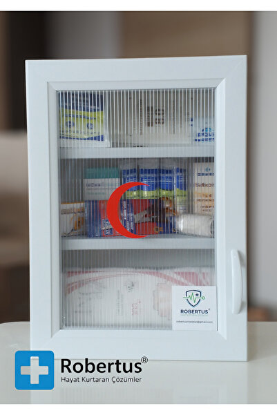 Robertus Tek Kapaklı Orta Boy PVC Ecza Dolabı + Mavi (Temel İlk Yardım Malzem...