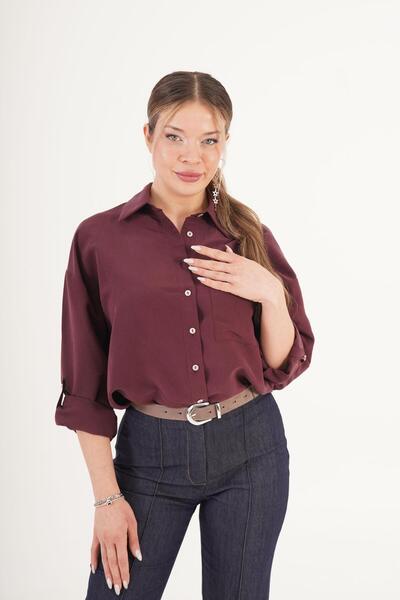 Hipo Trend Cămașă roșie claret cu epoleți cu dungi subțiri