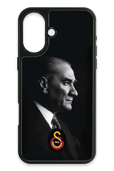 Galatasaray iPhone 16 Uyumlu Büyük Atatürk Cam Lisanslı Telefon Kılıfı