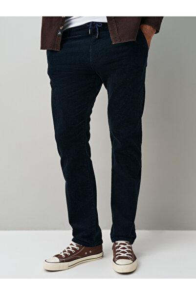 muzzo jeans Elastic Waist Navy Blue Velvet Corduroy Trousers