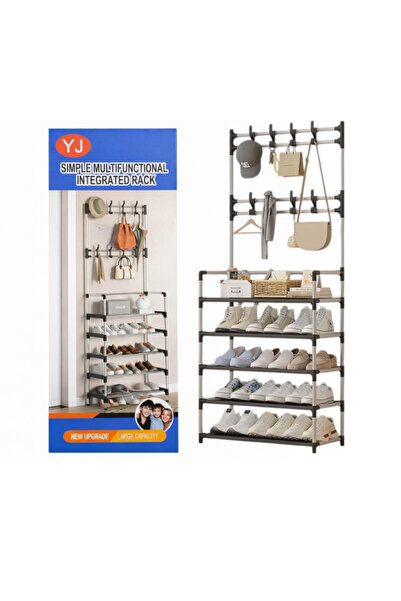 RARINCARE Cuier Multifunctional pentru Pantofi 171x60cm, Carlige pentru Haine si Accesorii Structura Metalica