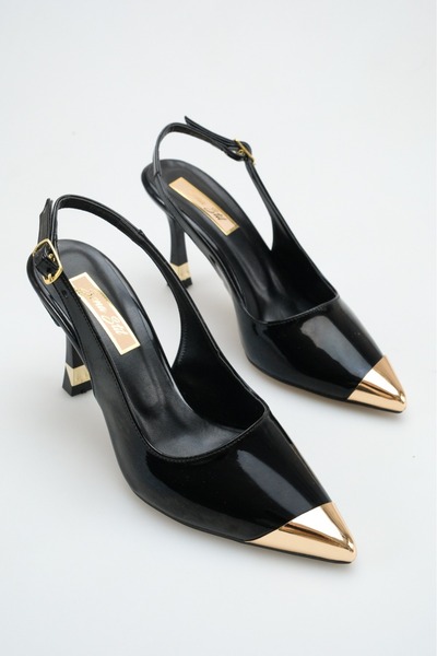 SNİCKER Amor Patent Leather Thin Gold Toe Detail Special Design Heel 7.5 cm S...