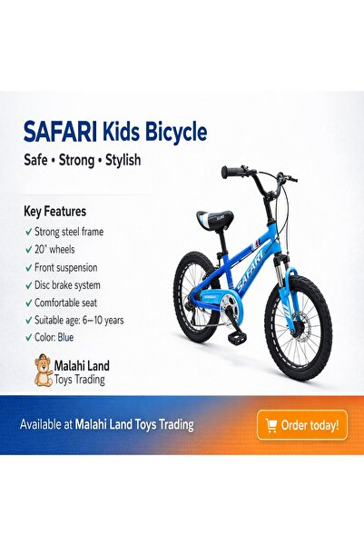 Safari Kids Bicycle 20 Inch Blue – Strong Frame, Disc Brake