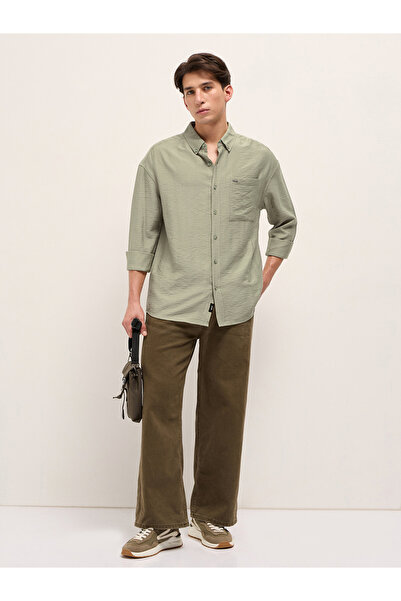 The Bear House By Styli Men's Herringbone Design Relax Fit Casual shirt