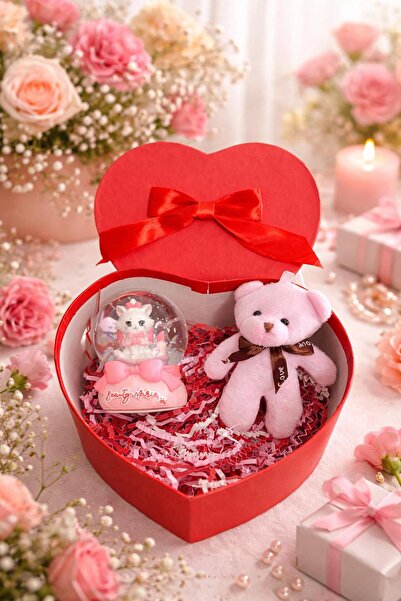 shop Aşk Kutusu 3 - Kalpli Özel Kutu İçinde Peluş Ayıcık ve Prenses Kedi