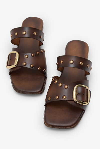 Tonny Black Women's Tan Comfortable Thermo Sole Cross-Strapped Buckle Slippers