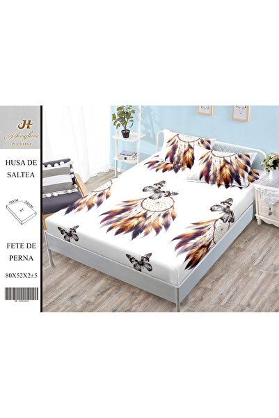 FIONNA.RO Husa cu Elastic si Fete de Perna Din Finet 180x200cm - Fluturi Si Pene