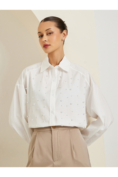 Styli قميص نسائي مزين باللؤلؤ
