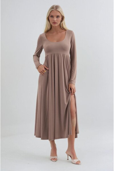 Lijuri Modal Fabric Dress with Deep Neckline and Slits 2033