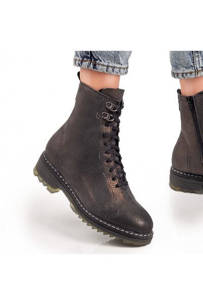 Modlet.ro Women's brown leather lace-up boots with zipper MOD05386