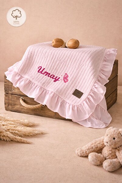 JUNİPERUS Kişiye Özel Nakışlı İsimli Fırfırlı Ekru Bebek Pikesi & Battaniye O...