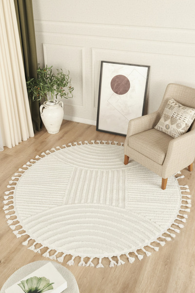 ESSENSE RUSTİC HALI Bukleli Yumuşak Peluş Krem Çocuk Odası Oturma Odası Salon...