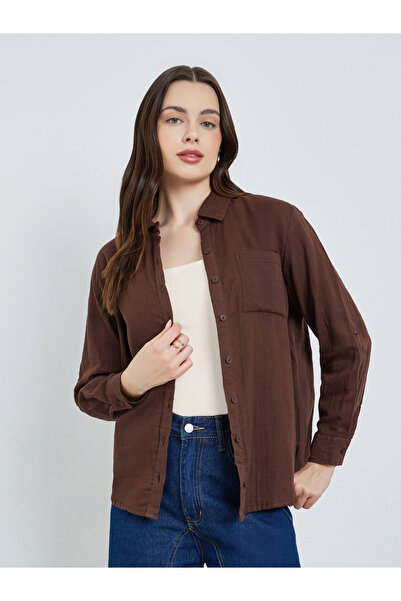 Styli Women Cotton Oversized Shirt with Roll-Up Sleeves