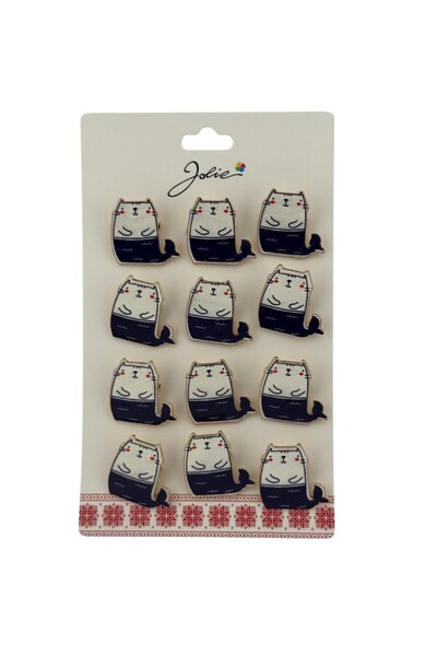 JOLIE Set de 12 broșe Mărțișor pentru copii, Jolie, Model Pisică Sirenă, Alb ...