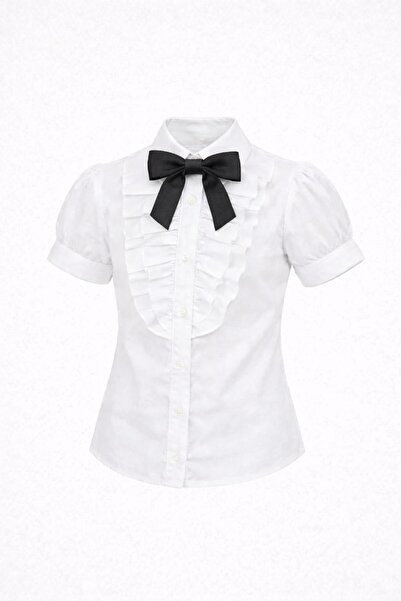 Kuraff Giyim Girls' Special Day Shirt with Ruffle Detail on the Front