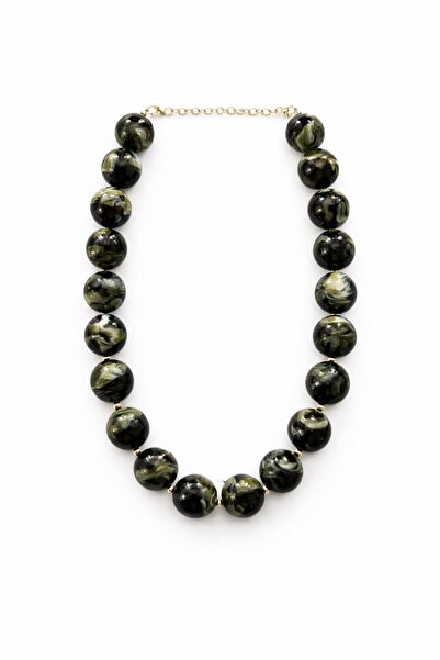 Angelovia Green Marble Look Round Stone Necklace