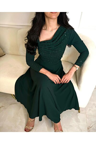 SKY dresses Olive green dress with snap embroidery