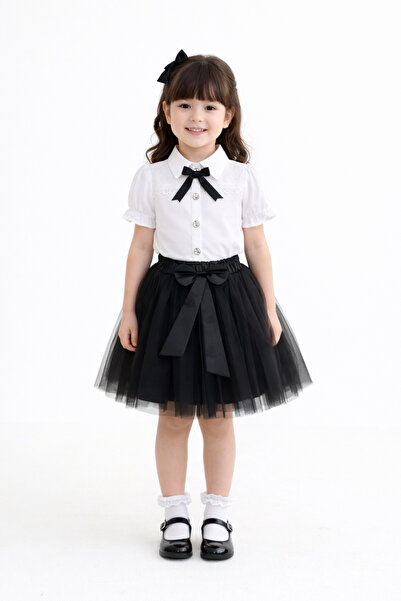 Nacar 23 Nisan 29 Ekim Gösteri Kıyafeti Kız Çocuk Tül Etekli Beyaz Gömlekli Ş...