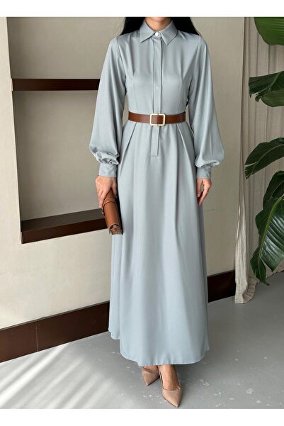 newmisal Women's Dress with Half Front Slit and Belt