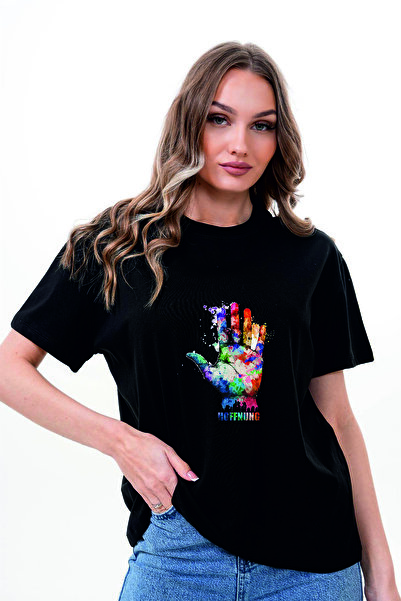 HOFFNUNG Unisex Short Sleeve Round Neck Colored Hand Printed Solid Color t Shirt