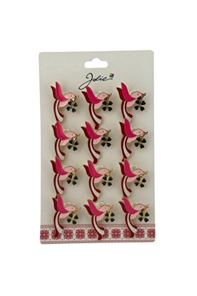 JOLIE Set de 12 broșe Pasăre de primăvară cu trifoi în cioc