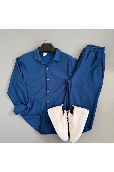 WENMİNG Men's Corduroy Ottoman Fabric Shirt and Pants Set