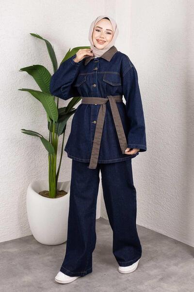 MİSSKAYLE Collar Detailed Denim Suit Dark Blue