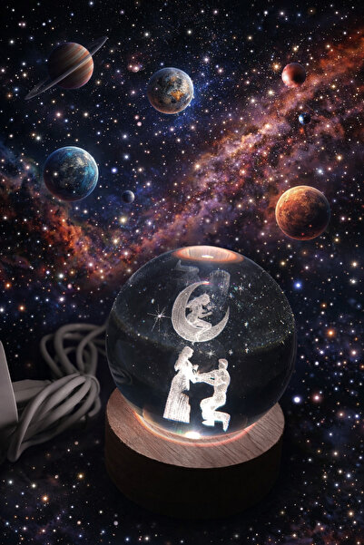 Doğan Ticaret 3D Kristal Küre Gece Lambası - Ahşap Kaideli Işıklı Cam Küre - ...