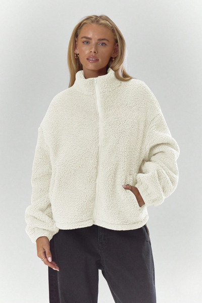 GENIUS STORE Women's Plush Full Zipper Pocket Sherpa Lamb Fabric Oversize Plu...