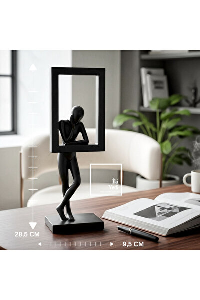 İki Yedi Konsept Drusus Modern Düşünen Adam Çerçeveli Heykel Siyah Minimal De...