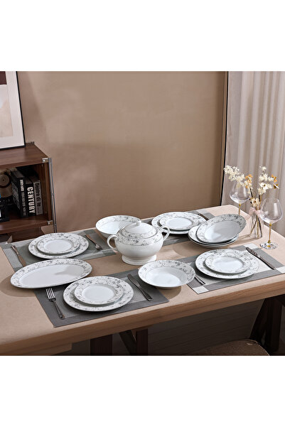 Malooki Charcoal Blossom Premium Porcelain Dinner Set for 12 People, 40 Piece...