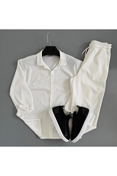 WENMİNG Men's Corduroy Ottoman Fabric Shirt and Pants Set