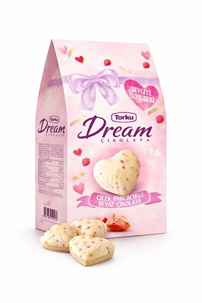 Torku Dream Çilek Parçacıklı Beyaz Çikolata Kalp Şekilli 180g – Sevgililer Gü...
