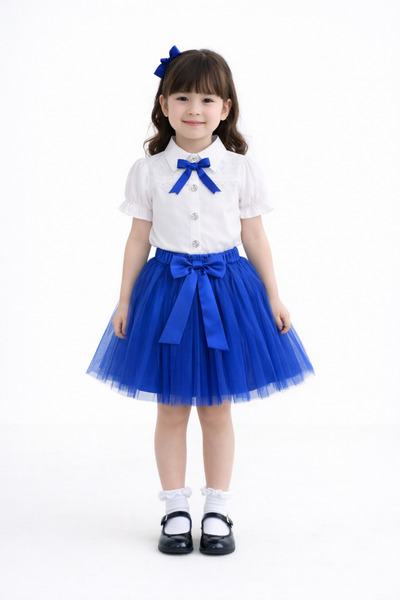 Nacar 23 Nisan 29 Ekim Gösteri Kıyafeti Kız Çocuk Tül Etekli Beyaz Gömlekli Ş...