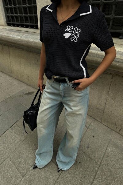 DAME Women's Patterned Polo Collar Tricot T-Shirt