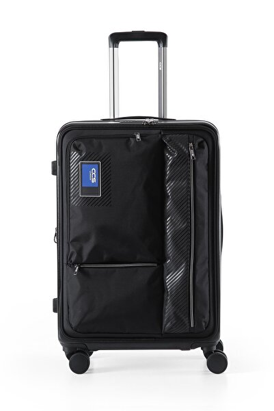 ÇÇS Lüx Siyah Körüklü Polikarbon & Kumaş Kabin Boy Valiz 730