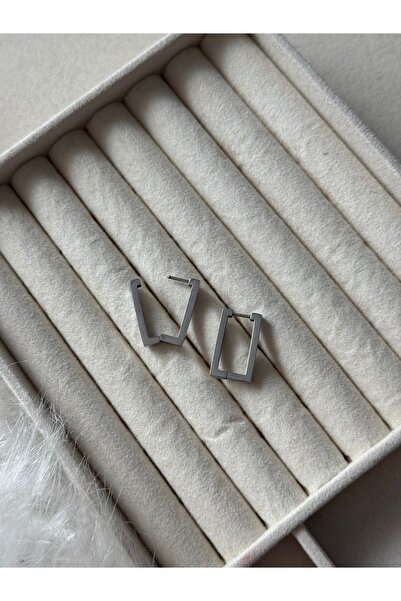 Dikdörtgen Silver Paslanmaz Çelik Küpe