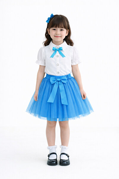 Nacar 23 Nisan 29 Ekim Gösteri Kıyafeti Kız Çocuk Tül Etekli Beyaz Gömlekli Ş...