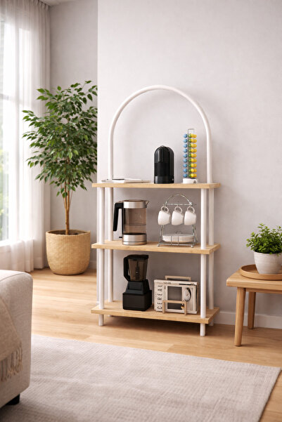 Solto Home MA41-44 Bohem Döndür Tak Modüler 3 Raflı Kahve Köşesi | Aletsiz Ku...