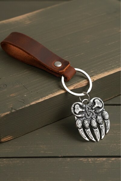AB Takı Nordic Bear Claw Design Real Leather Keychain Gift Keychain Genuine L...