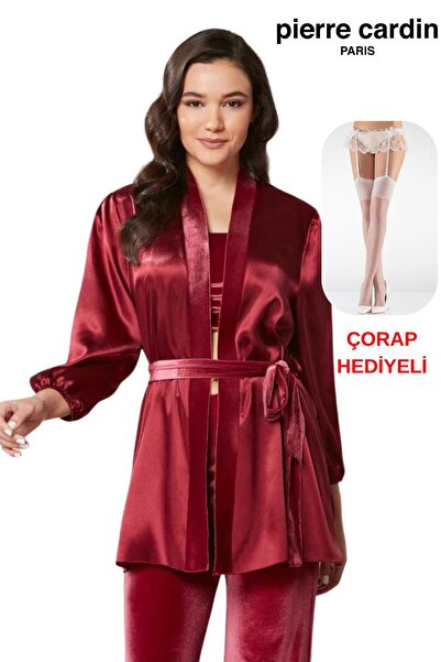 Pierre Cardin Women's 3-Piece Velvet Cropped Dressing Gown Satin Pajama Set w...