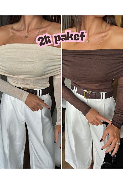 codudem Transparan Madonna Collar Blouse Bitter Coffee Ecru 2-Pack