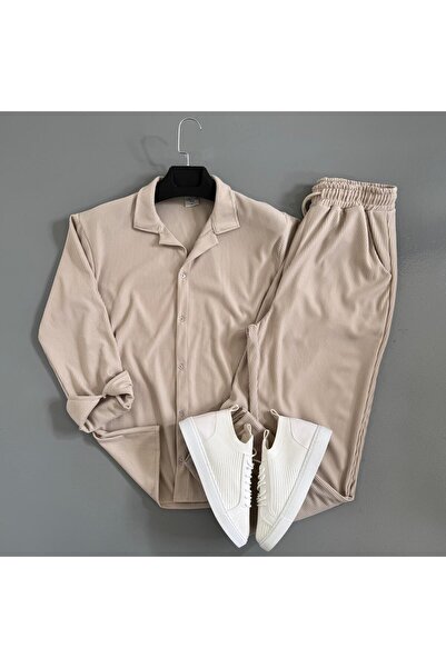 WENMİNG Men's Corduroy Ottoman Fabric Shirt and Pants Set