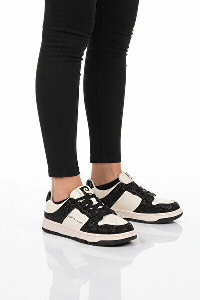 Pierre Cardin Black and White Lace-Up Stone Embroidered Lightweight Women's S...