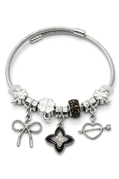 MakeWell سوار من الفولاذ مع تفاصيل ساحرة على شكل مفتاح وقفل - سوار نسائي فضي ...