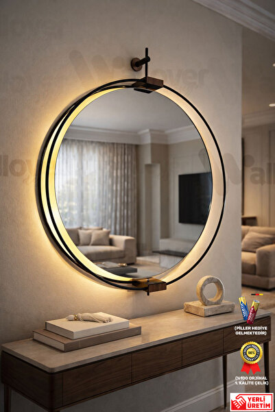 Wallover Design XL Boy Layra Siyah/Ceviz Ledli Ayna Kablosuz Pilli Ledli Ayna...