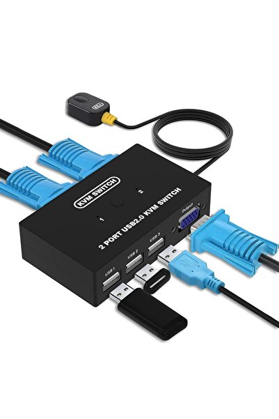 DGODRT USB VGA KVM Switch for 2 PC Sharing 1 Video Monitor and 3 USB Devices