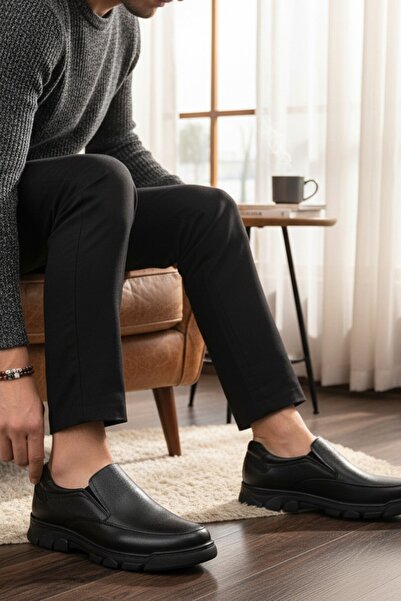 enoch Genuine Leather Black Elastic Casual Men's Comfort Shoes
