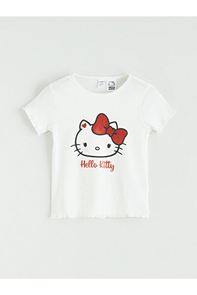 LC Waikiki Tricou pentru fetiță cu imprimeu Hello Kitty Ecru Crew Neck