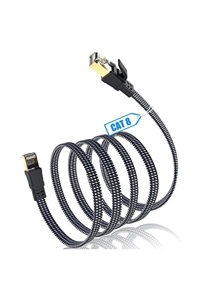 pazariz Cat 8 Ethernet Kablosu 100ft, Naylon Örgülü 40Gbps 2000Mhz LAN RJ45 İ...